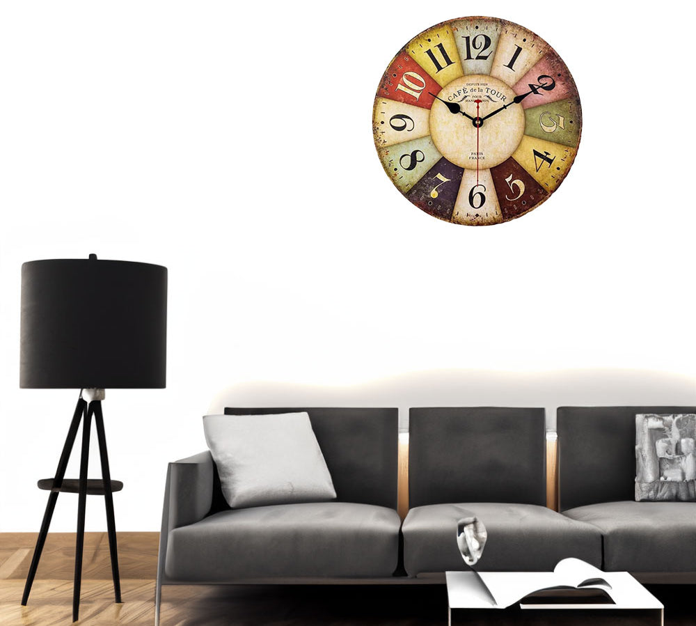 Horloge murale vintage bois colorée 30 cm Maison Viva 2